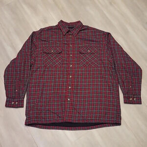 🛍David Taylor Thermal Red‎ Plaid Collared Button Up Flannel Mens Size Large